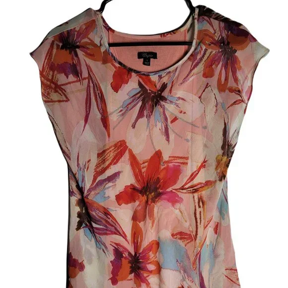 Cupio Womens Small Short Sleeve Pink Floral Tee Top - Picture 1 of 3